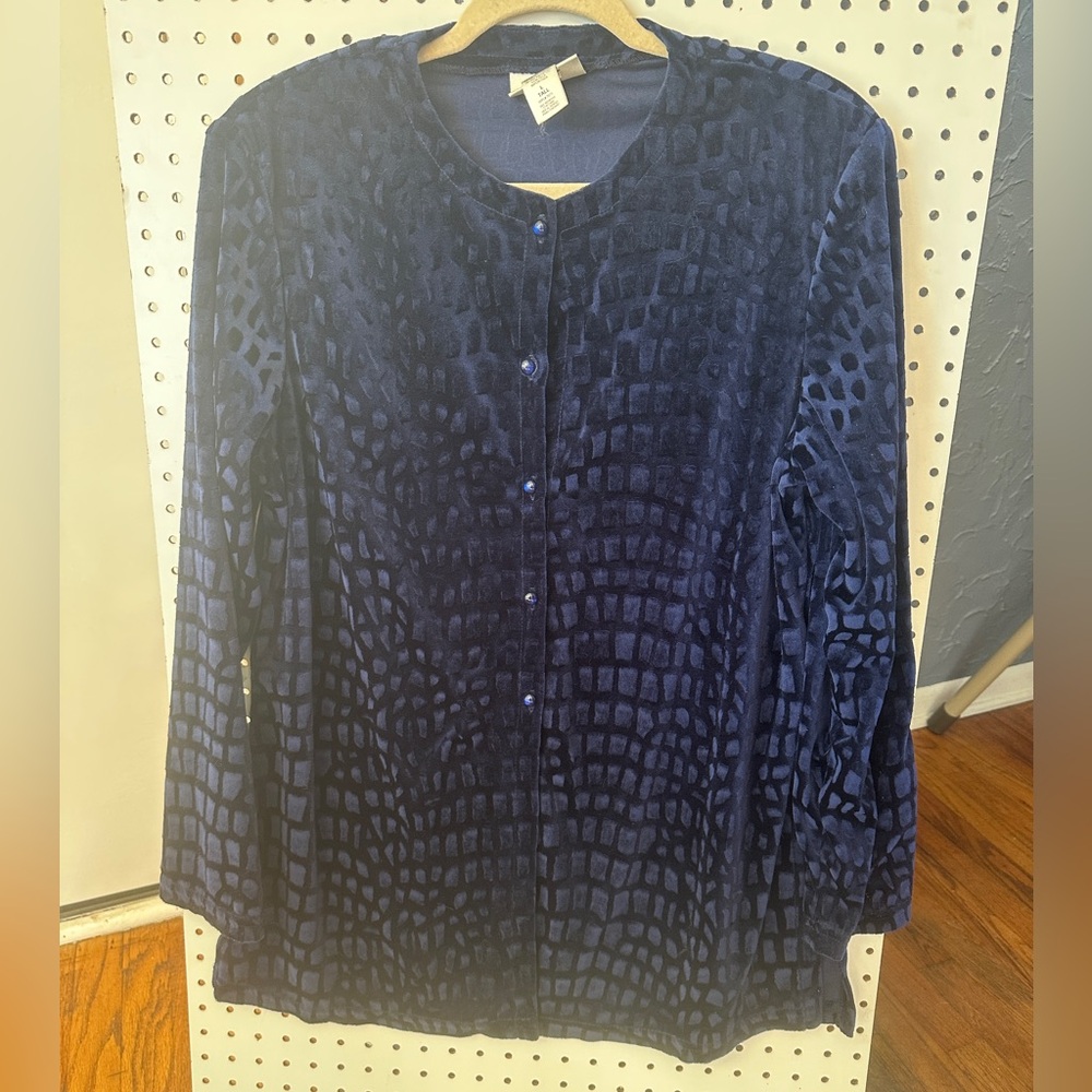 Vintage Chic Blue velvet Women's blouse size tall Large